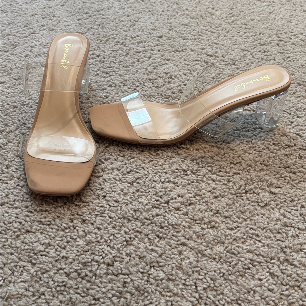 Bonnibel Strappy Slip On With Transparent Vinyl Straps And Clear Block Heel